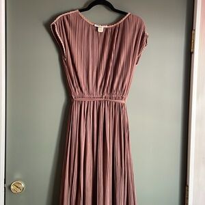 Vintage Hal Ferman Flowy Pleated Belted Mauve Midi Dress in Women’s Size 10
